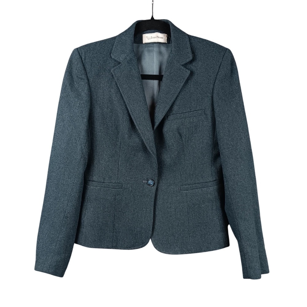 VTG Evan Picone Women's Teal Blue Wool Blend‎ Blazer Size 6 Single Button Career